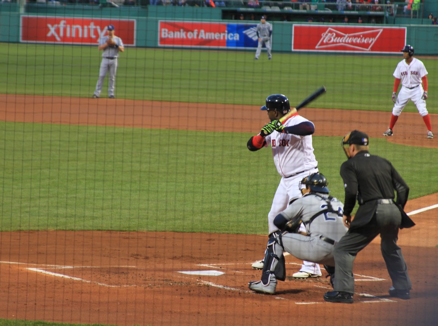 Boston Red Sox batter at home plate, Fenway Park